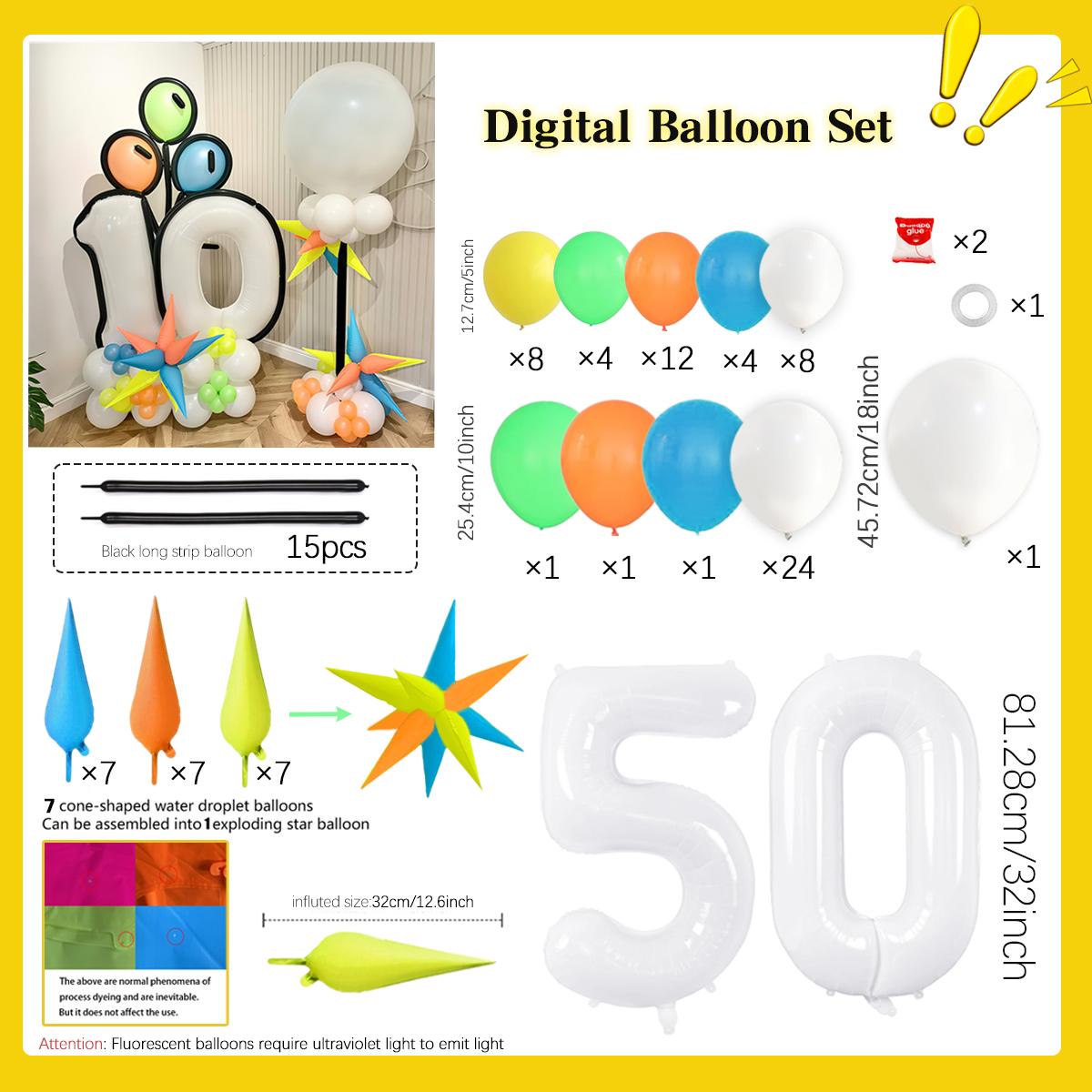 

32 inch comic style white digital aluminum foil balloon set with fluorescent water droplet balloons for birthday decoration 32inch