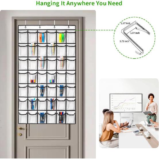 42 Clear Pockets Classroom Pocket Chart for Cell Phones and Calculator, Pocket Chart Organizer for Classroom Phone Storage Holder with 42 Number
