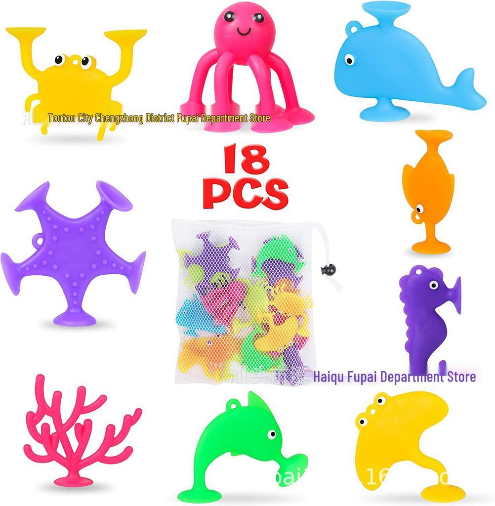 Colorful Sea-Themed Suction Cup Bath Toys Set for Kids