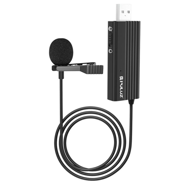 

PULUZ USB Clip-on Wired Lapel Mic Recording Microphone Lavalier Silent Condenser Microphone (Black) чорний