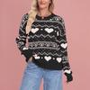 Women's Fashionable Round Neck Long Sleeved Heart-shaped Pullover, Contrasting Color Pullover, Sweater Top