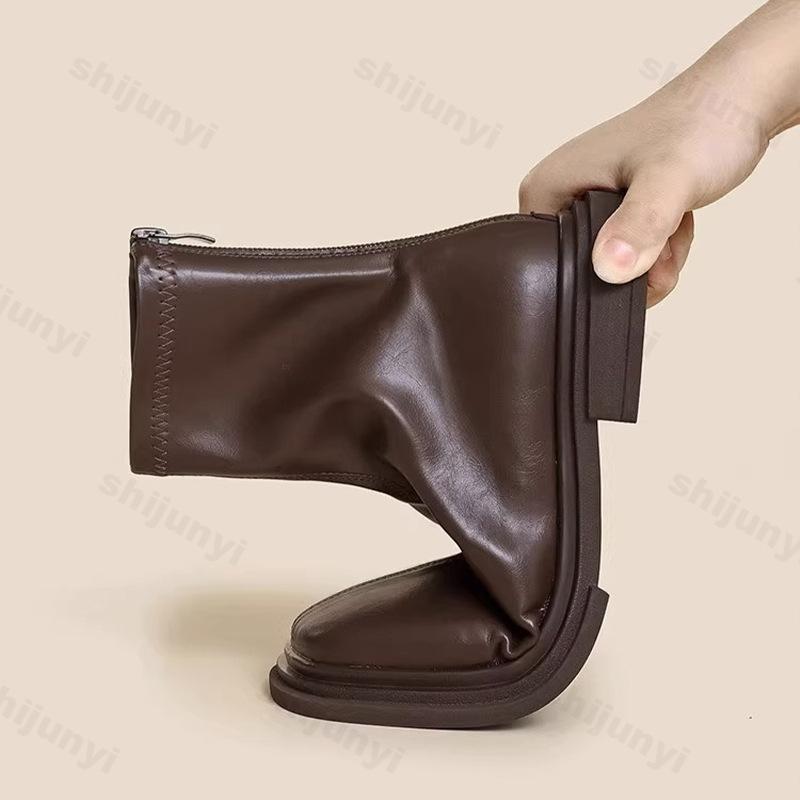 Modă Femei Cizme de Toamnă Cizme Glezna Impermeabile Pantofi cu Platformă Femeie Tendință 2025 Pantofi din Piele Moale Cizme Stil Britanic cu Toc Gros