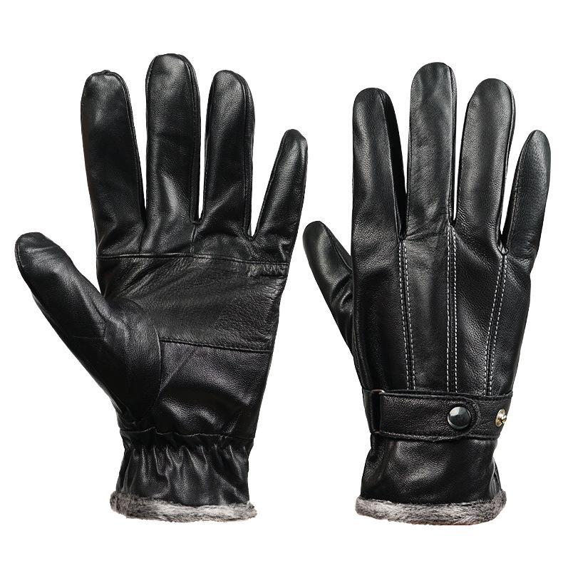 Men's Genuine Leather Sheepskin Gloves - Thick, Warm, Velvet-Lined Cold Protection for Winter