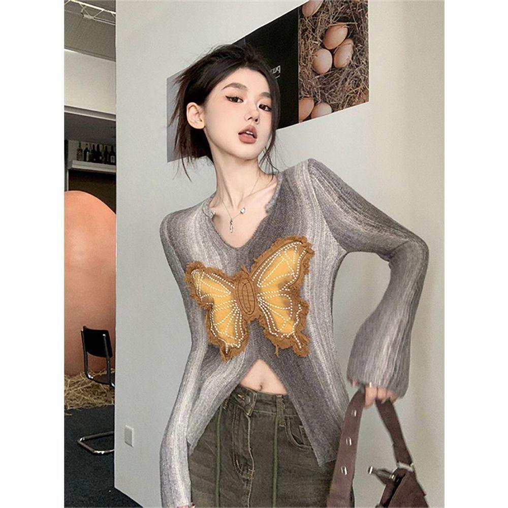 Butterfly Design Slim Fit Long Sleeve Knitted Sweater for Women - Autumn Collection