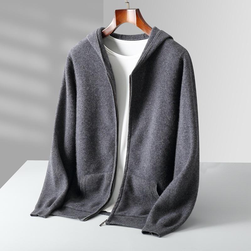Autumn And Winter Cashmere Cardigan Men'S Thick Zipper Suit Hooded Casual Loose Sweater Knitted Sweater Jacket