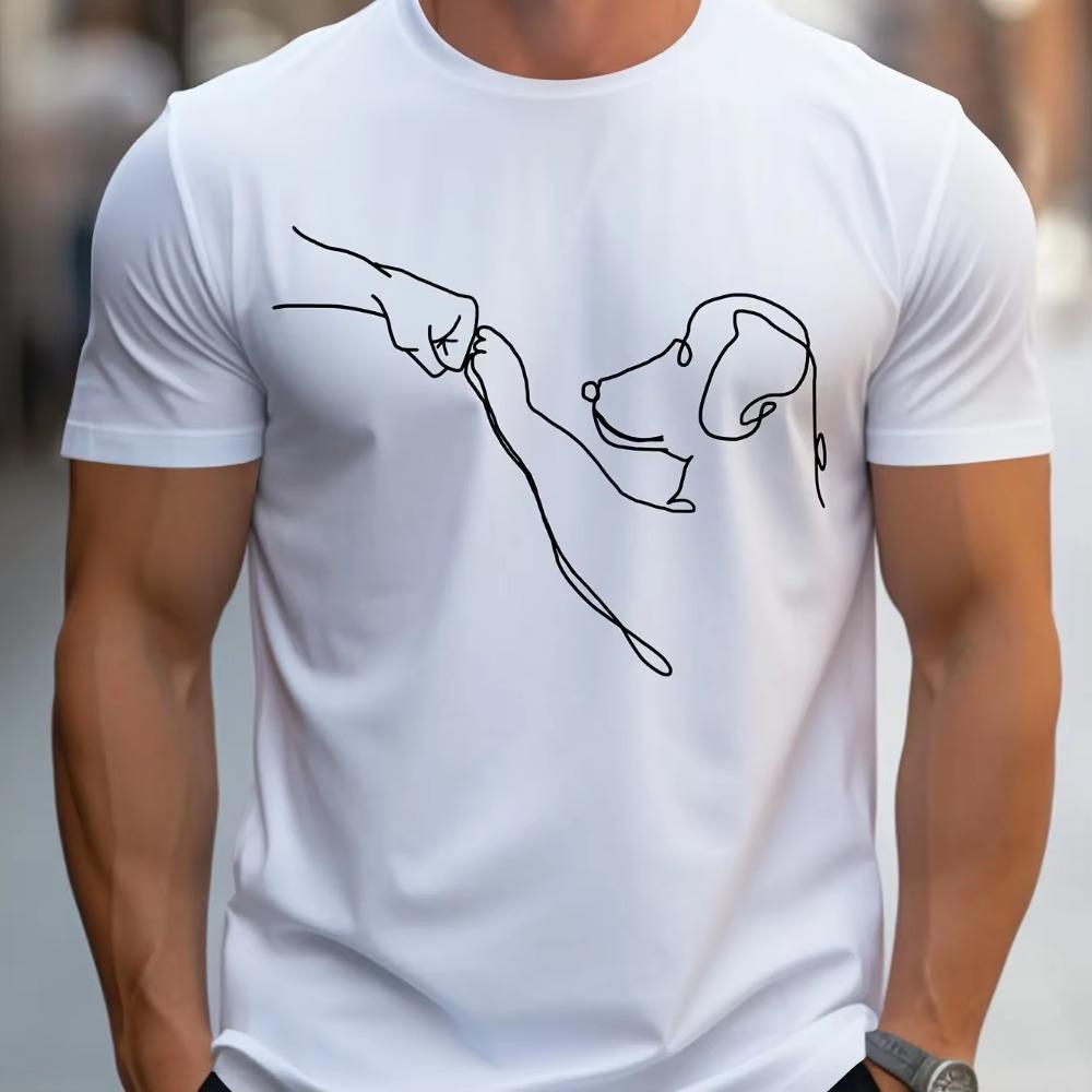 Men's Casual Sports Loose Fit Funny Dog First Print Round Neck Short Sleeved T-shirt Plus Size Top