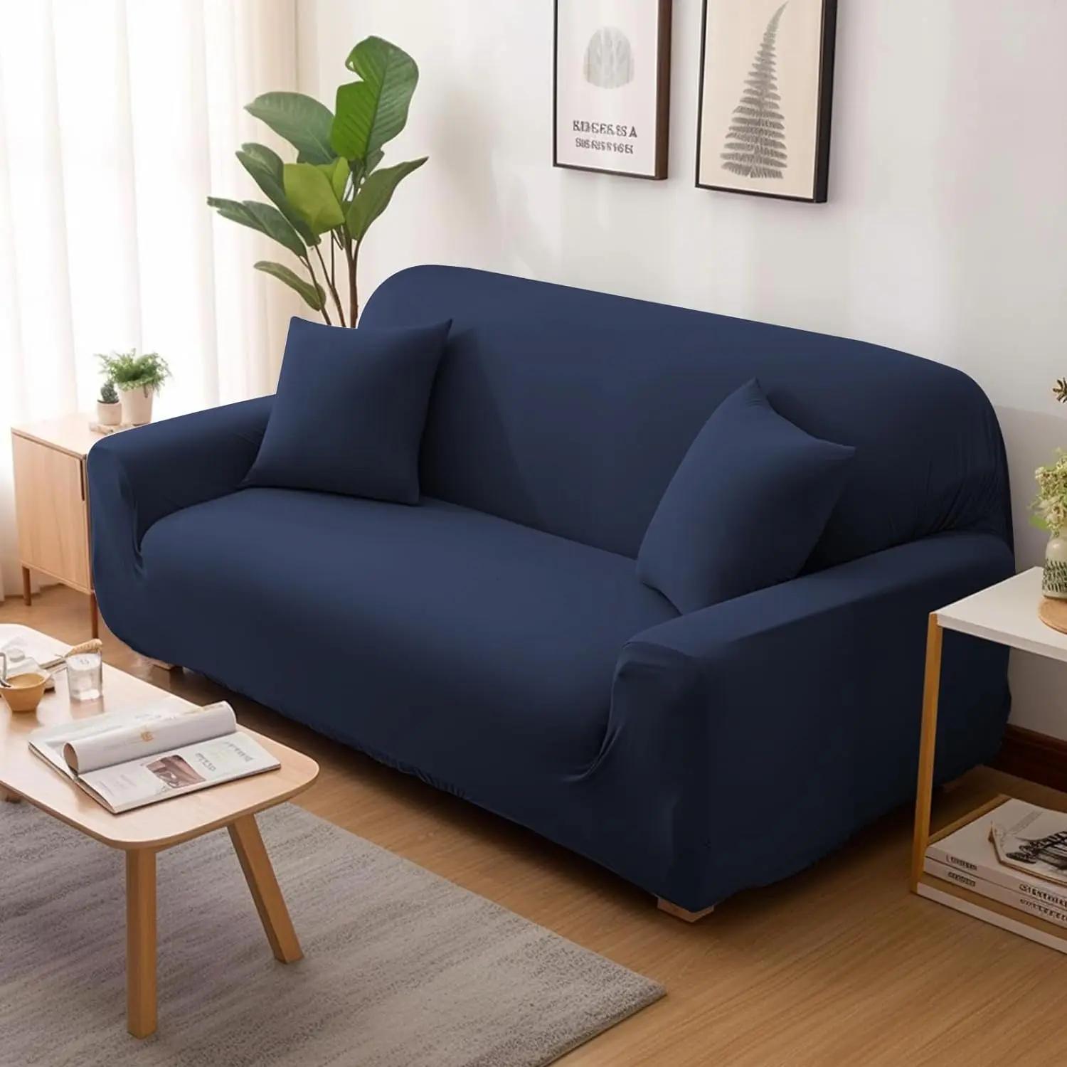 

Solid Color Couch Covers Stretch Sofa Cover Modern Sofa Slipcover for 1/2/3/4 Seat Couch Washable Furniture Protector Home Decor 1-Seat 90-140cm Темно-синій