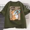 Funny Cat Eat Fish Tshirt Trend Printed Cotton Round Neck Tshirt Unisex and WOMEN with The Same Loose Casual Short Sleeve Tees