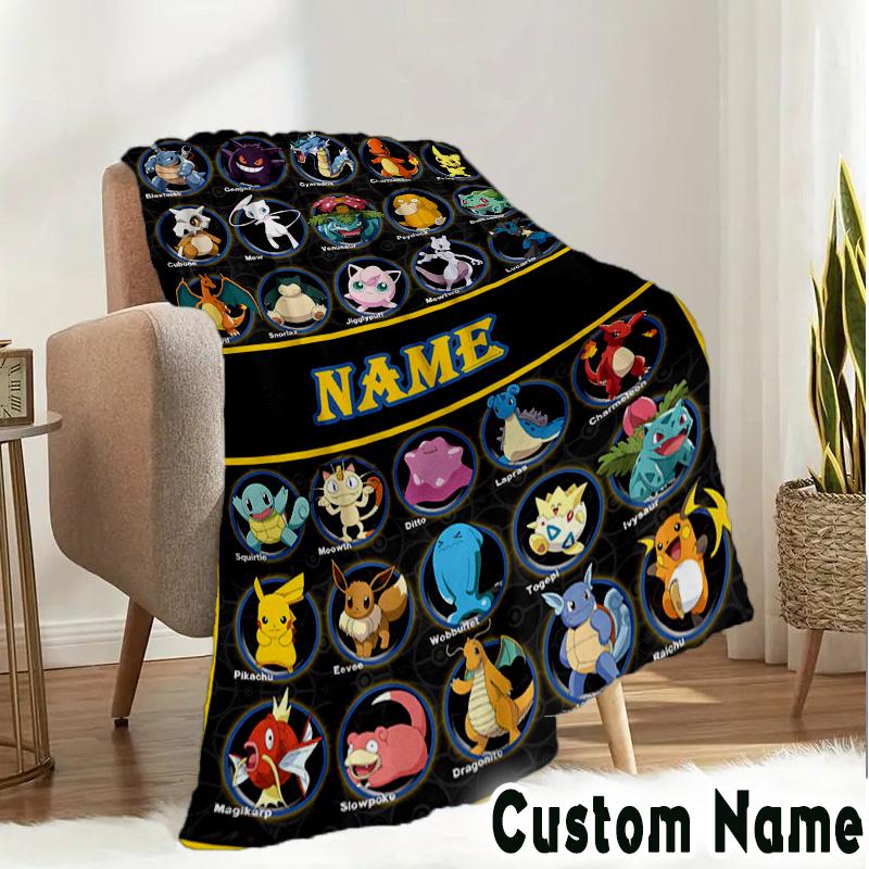 Custom Name Pok-mon Blanket Bedding Blanket Picnic Blanket for Women Men, Throw Blankets for Couch Bed, Christmas and Halloween gifts