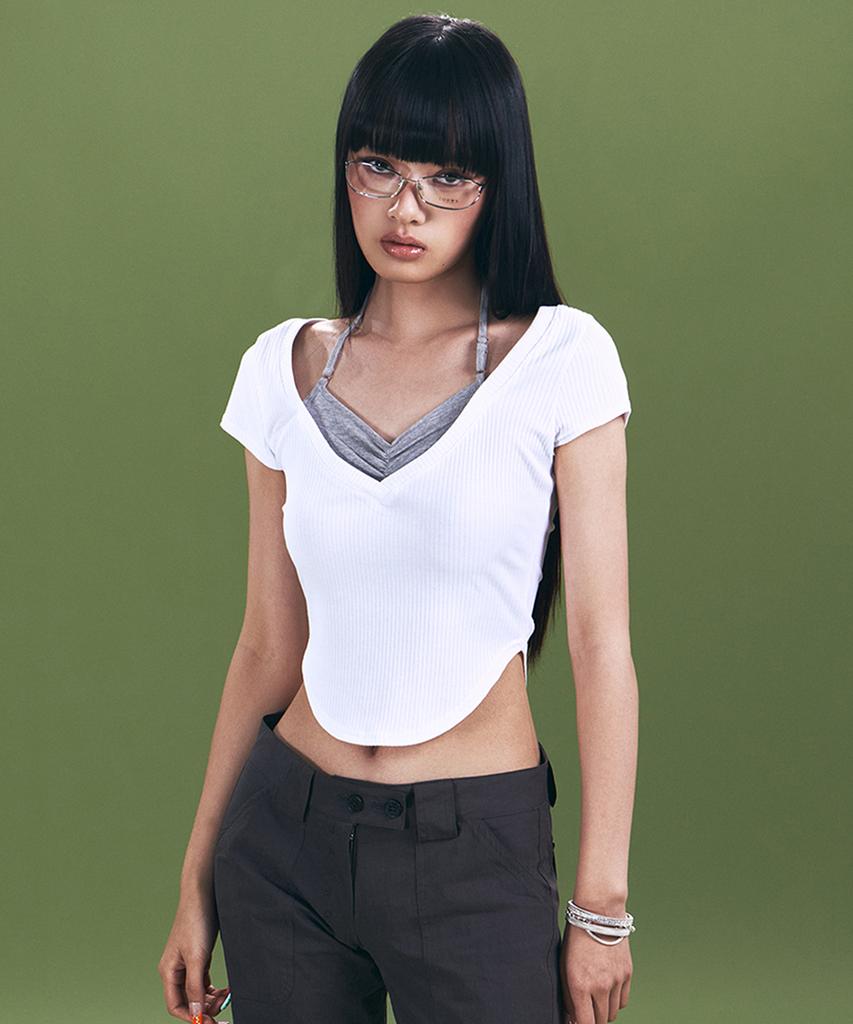 Peullijeunopallou Zeline Layered Short Sleeve Top (White)