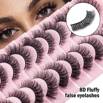 10 Packungen Falsche Wimpern aus hochimitierendem Nerzhaar, natürliche Simulation, dicke, geschwungene Wimpern