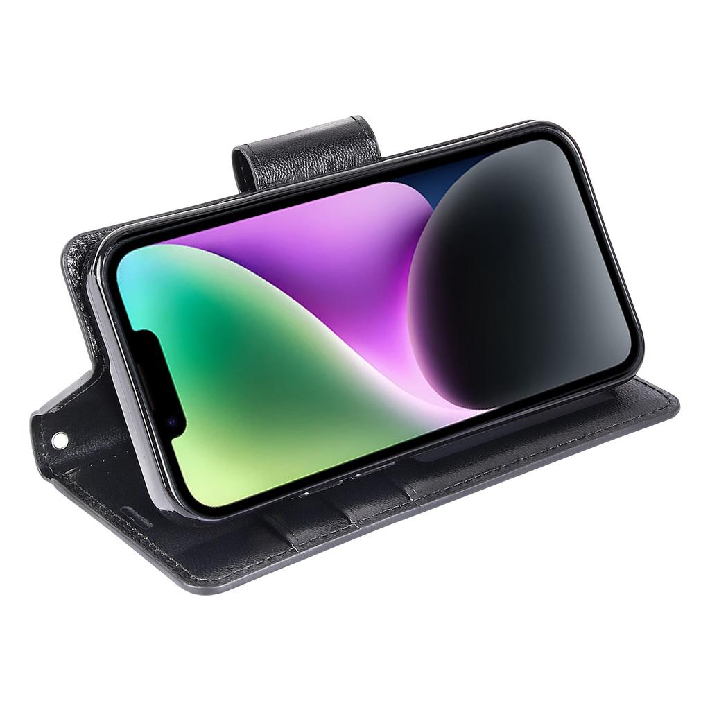 HANMAN Mill Series for iPhone 15 Shockproof Shell Wallet PU Leather Stand Cover Mobile Phone Case