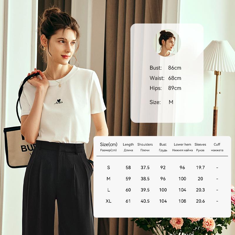 

OLrain Simple Knitted Tshirt Women 2026 Spring Summer Basic Straight Embroidery Short Sleeve Crewneck Tees Lady O23XT83019 XL