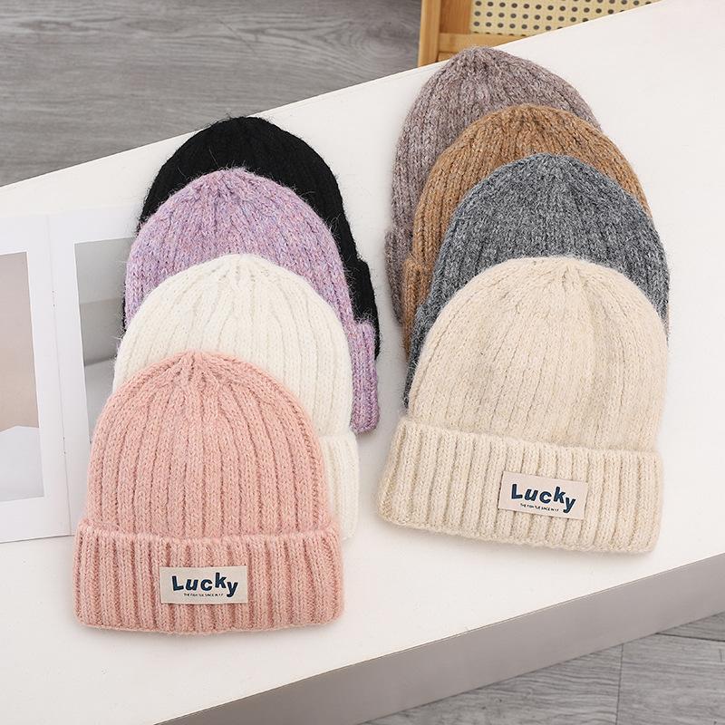 Korean Version of Autumn and Winter Women's Simple Standard Large Headed Knitted Hat Japanese Versatile Loose Soft Curly Knitted Wool Hat Trendy