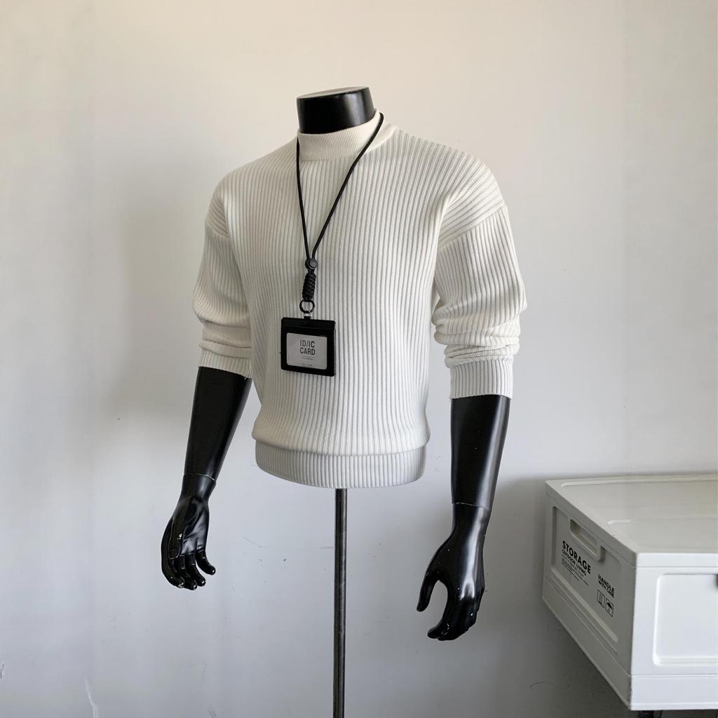 Men's Winter Korean-Style Ribbed Knit Sweater with Half-High Collar - Trendy, Clean Fit