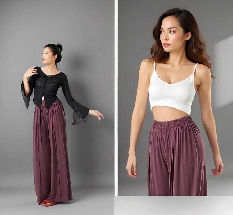 Dámské široké taneční kalhoty pro všechna roční období - Klasické a moderní styly, Tvarující postavu, Ideální pro trénink