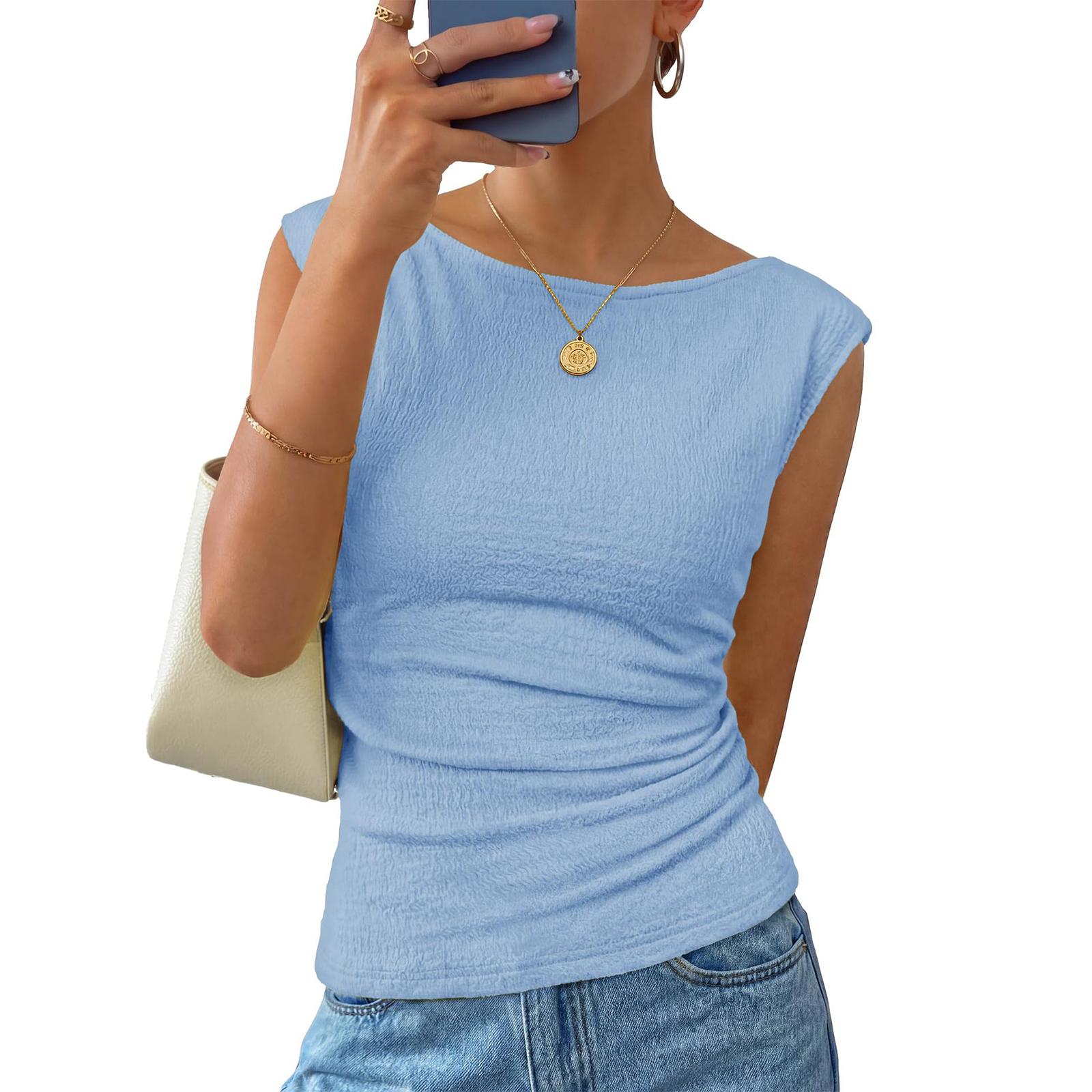 

Women’s Summer Sleeveless V Neck Pullover Tank Top Blouse Lightweight Casual Loose Fit Fabric Shirt for Daily Wear XL