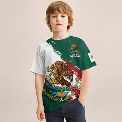 Mexico Style Eagle 2024 Summer For 4-14 Years Children's Kids Boys And Girls Lightweight 3D Print Short Sleeve T-Shirt Tops