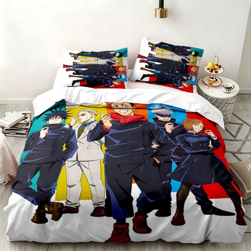 Jujutsu Kaisen 3-teiliges Set Perfekt für das Schlafzimmer Bequemes Bettwäsche-Set enthält einen Bettbezug und zwei Kissenbezüge Ideales Geburtstags- oder Weihnachtsgeschenk
