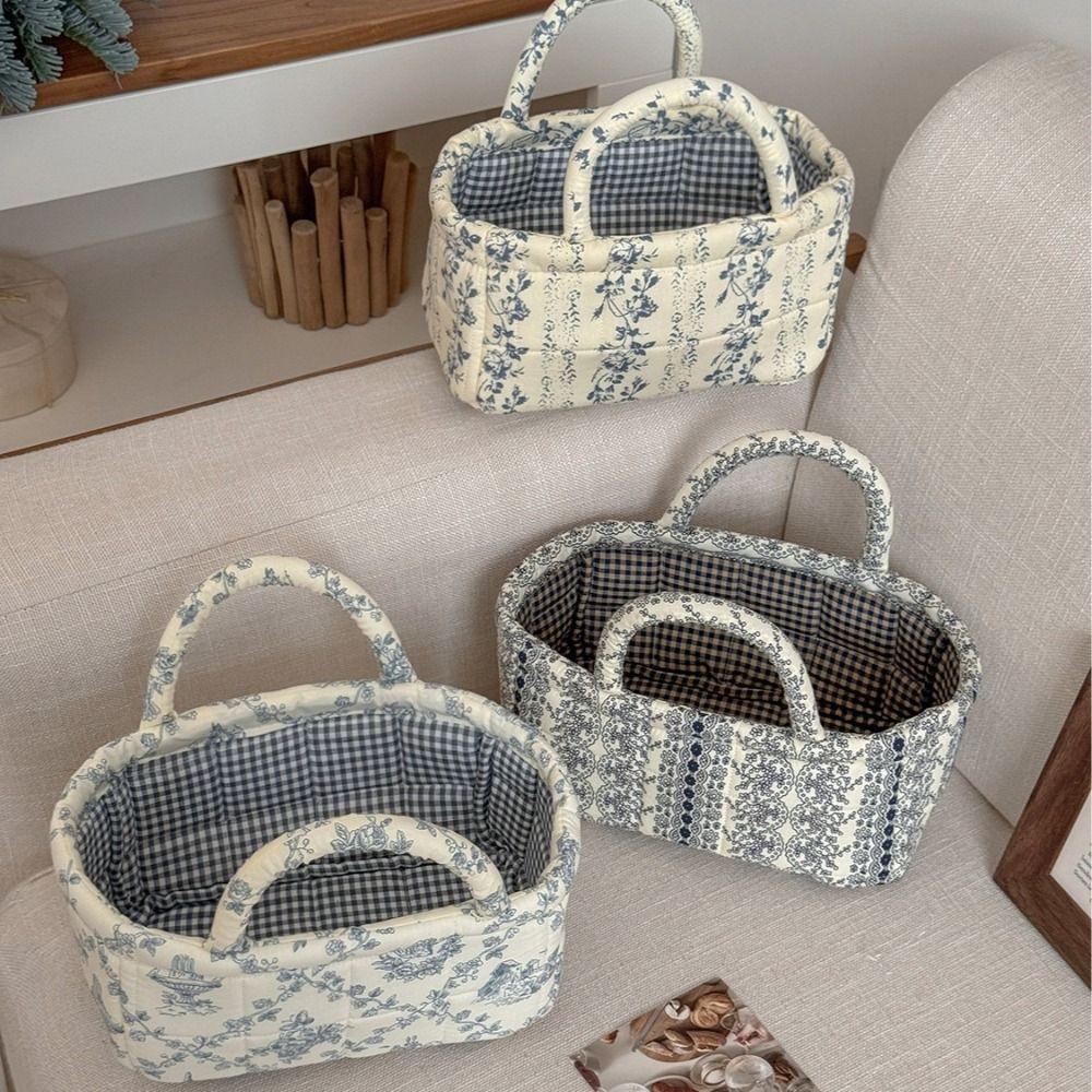Large Capacity Laundry Storage Basket Hand-held Floral Organizers Basket Desktop Storage