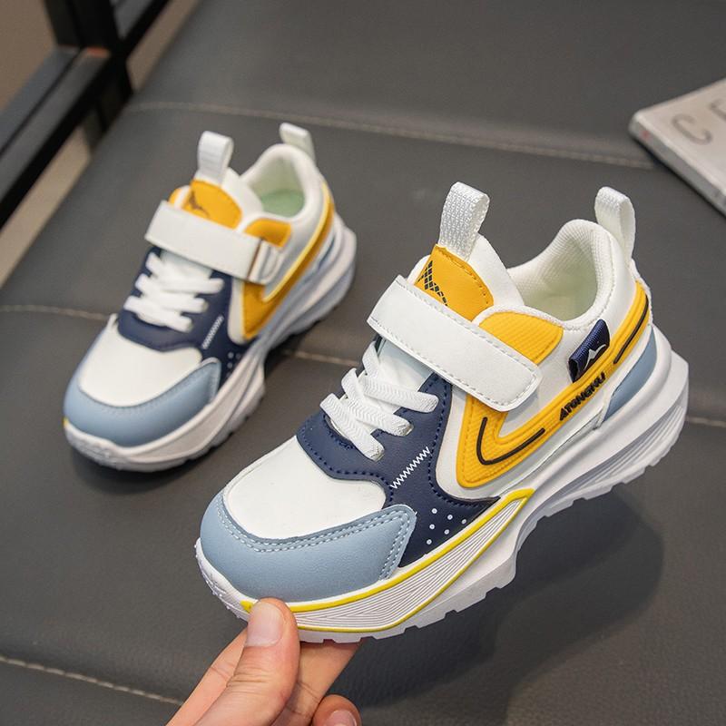 New Spring Children's Handsome Color Matching Leather Wear-resistant Soft-soled Sports Shoes