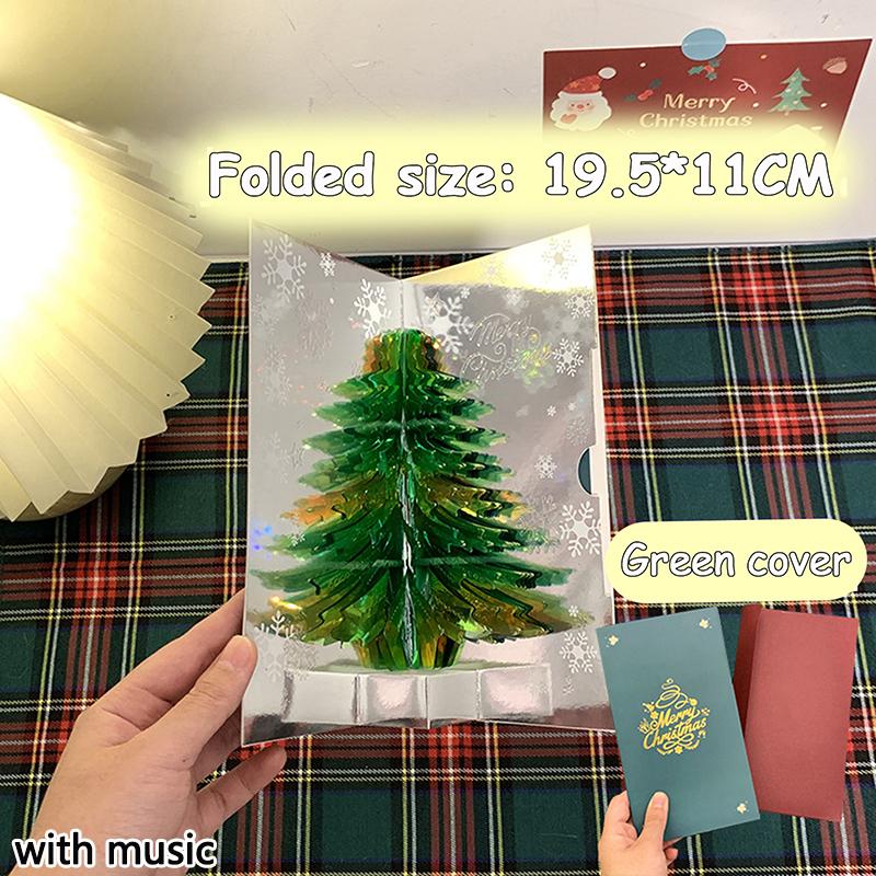 3D Pop Up Christmas Card With Music Merry Christmas Greeting Card Handwritten Blessing Invitation Cards Thanksgiving Gifts