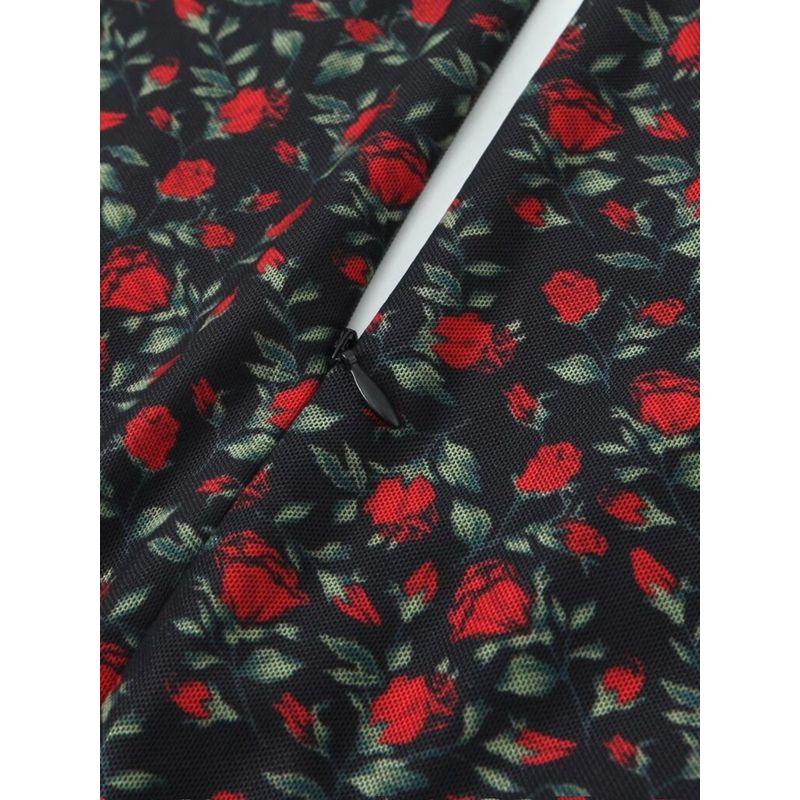 Kaslead New Arrival Women's Clothing Fashion Style Fashion Rose Printed V-neck Silm Waist-Tight Long Dress