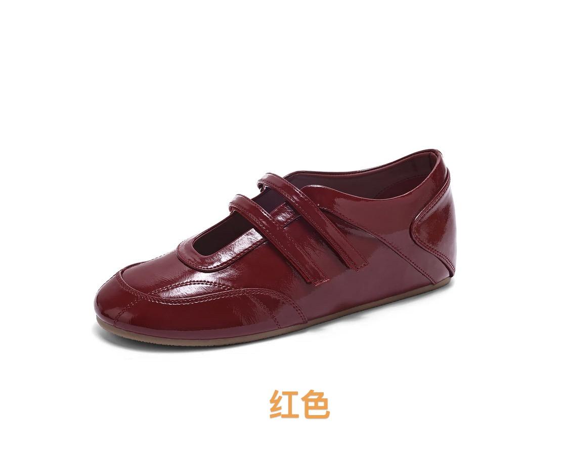 

Fashion 2025 NEW Leather Version Magic Tape Slip-On Sports Flat Ballet Shoes Women Fashionable Genuine Leather Single shoe 35