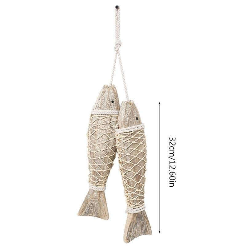 Wood Fish Pendant Set of 2 Decorative Home Hanging Decoration for Indoor Outdoor Garden Yard Decoration Gift