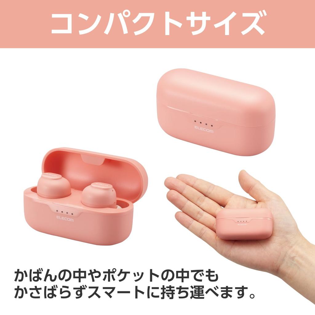 ELECOM Wireless Bluetooth AAC 5 Hours of Continuous Low Dull Pink LBT-TWS16PN Earbuds, 5.3, Compatible, Playback, Latency,