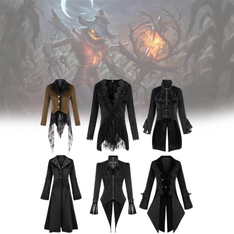 Medium Coat Long Fashion Slimfit Trench Dark Tie Collar Court Tuxedo Cosplay