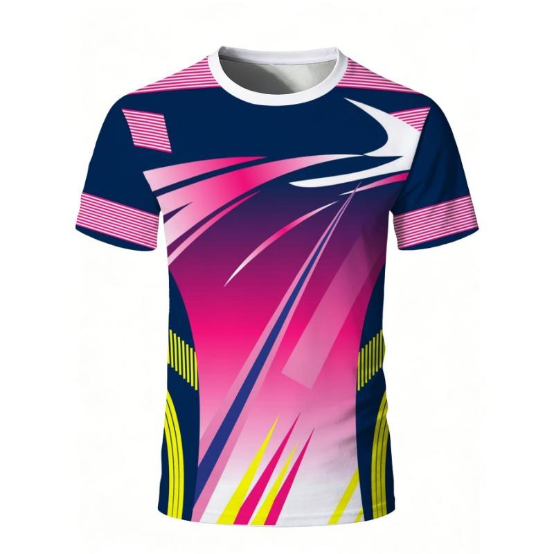 Sports Tee High Elastic Quick Dry Gradient Geometric Print Breathable Training Top