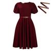 Women's summer fashion bubble sleeves elegant high waist solid color round neck large skirt dress
