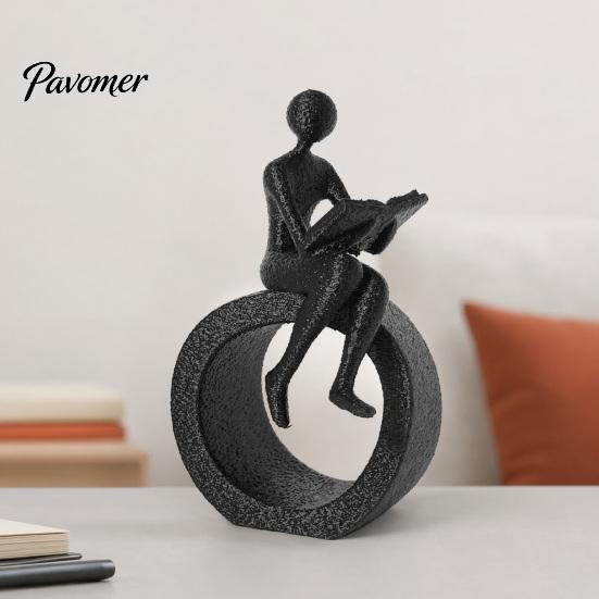 Light Luxury Room Desktop Accessory 3D Printed Reading Figurine, Abstract Reader Statue for Home Hollow Ring Base Decor Decor, Modern Minimalist