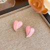 Pink Color LOVE Heart Stud Earring for Women Temperament Enamel Sweet Zircon Christmas Girlfriend Gift