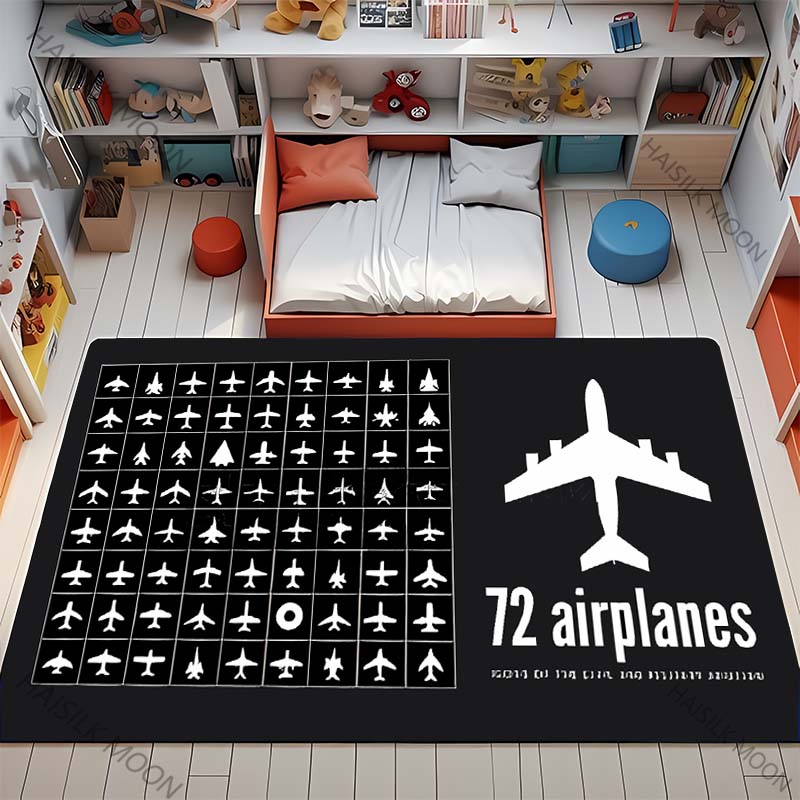 3D HD Aviation Theme Airplane Runway Printed Carpet! Anti-slip Sound Insulation, Living Room Bedroom Entrance Door Mat Sofa Rugs