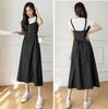 JIYUTOR Denim Jumper Skirt with Solid Back Elastic Midi Plus High Fall Women's Suspenders, Color, Ribbon, V-Neck, Length, Sizes, Waist, Spring,