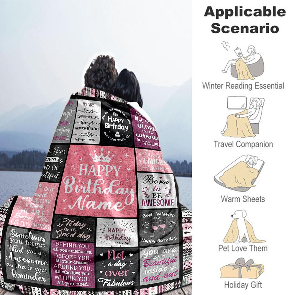 Birthday Personalized Name Blanket Throw Customizable Blanket Soft & Cozy Versatile for Bedding Couch Chair Office Chair Four Seasons Universal