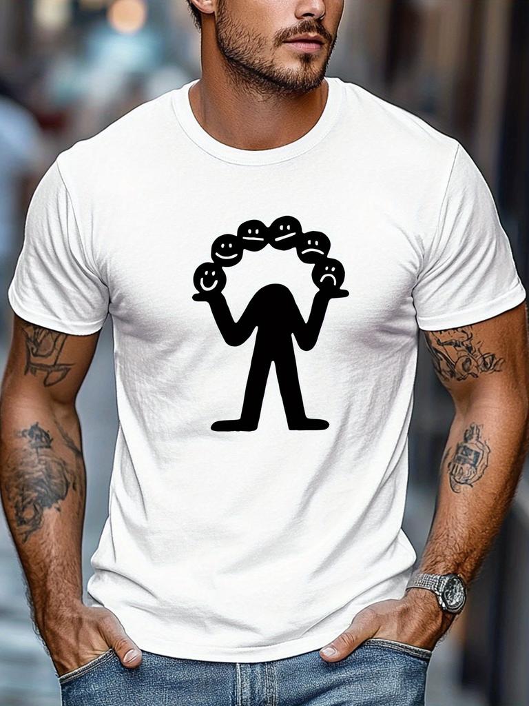 Unisexs Short Sleeve Cotton T Shirt Stickunisex Holding Different Expression Faces Graphic Print Round Neck Loose Daily Outdoor Wear