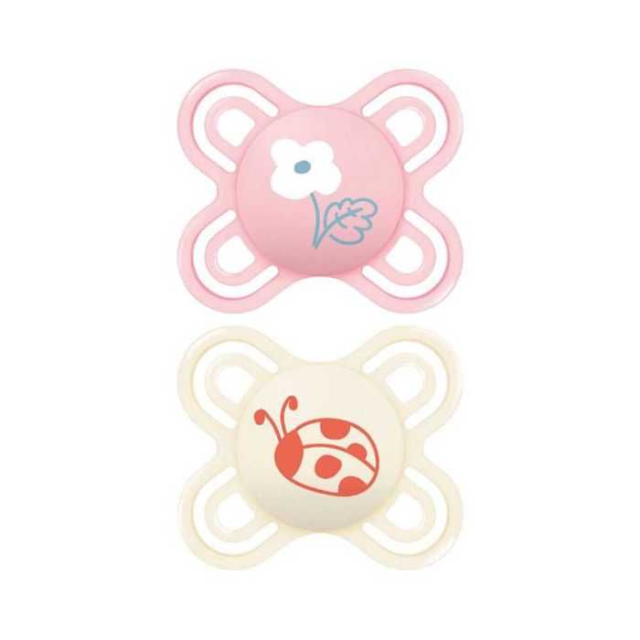 MAM Lollipops Perfect Newborn Lolly - 0-2 Months - Silicone - X2 (Model : Flower and Ladybug)