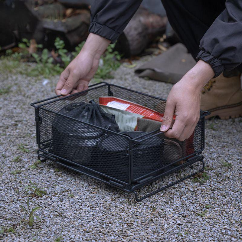 

Metal Mesh Basket Foldable Large Picnic Basket With Net Design Multifunctional Home Kitchen Supplies For Outdoor Gathering чёрный