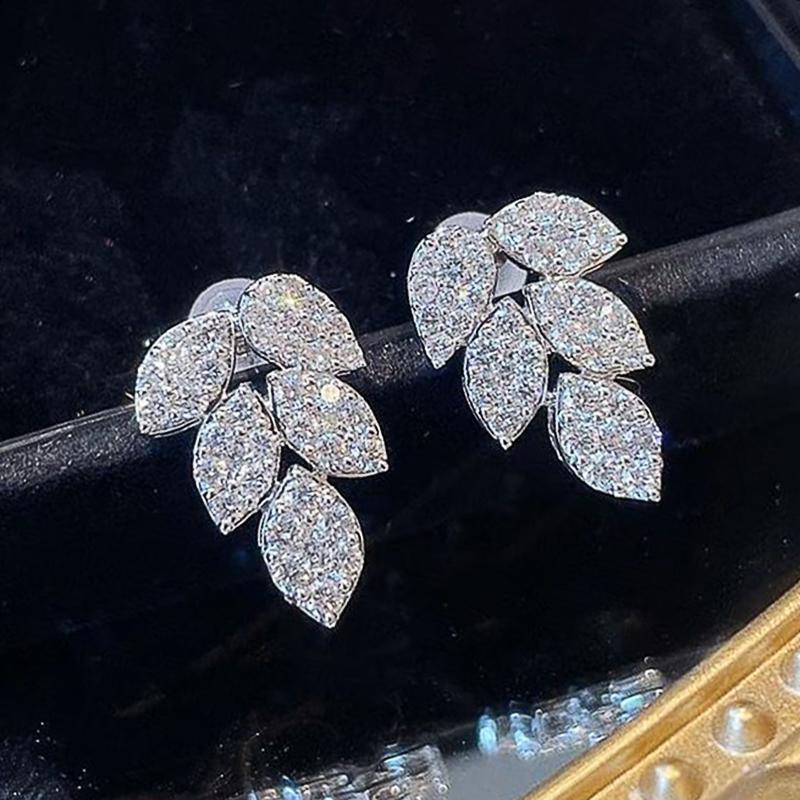 

BELLA BOX ослепительные серьги-гвоздики с листьями циркона, нежные женские аксессуары для ушей для танцевальной вечеринки, модные универсальные новые ювелирные изделия