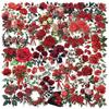 50 Transparent Retro Red Rose Sticker Pack Waterproof Transparent PET Handbook Material Decorative Guitar Notebook
