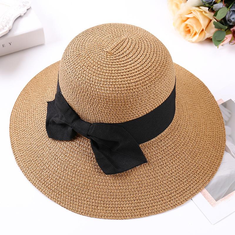 Lace Bow Straw Hat Women's Summer French Large Brim Sunscreen Hat Seaside Beach Vacation Sun Hat