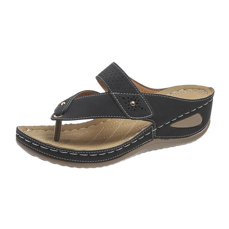 Large size slippers women's summer new fashion slope heel flip-flops wear beach slippers