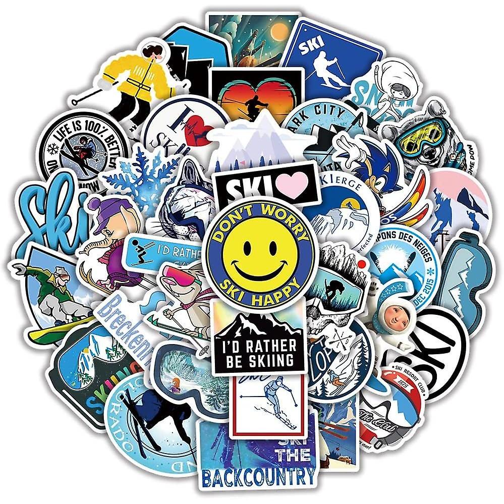 Winter ski sticker pack 50 pieces colorful ski cartoon stickers ski helmet stickers for flask, water bottle,vinyl waterproof graffiti decals for kids