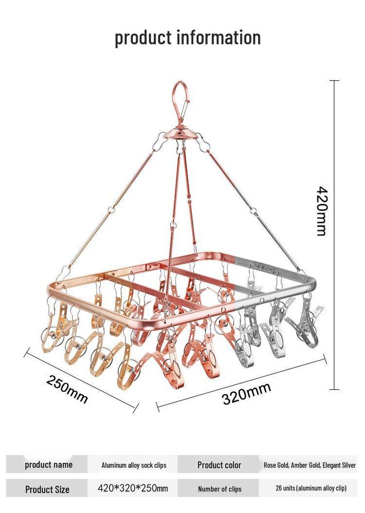 Multi-Clip Aluminum Sock Holder for Drying Clothes, Towels, and Underwear