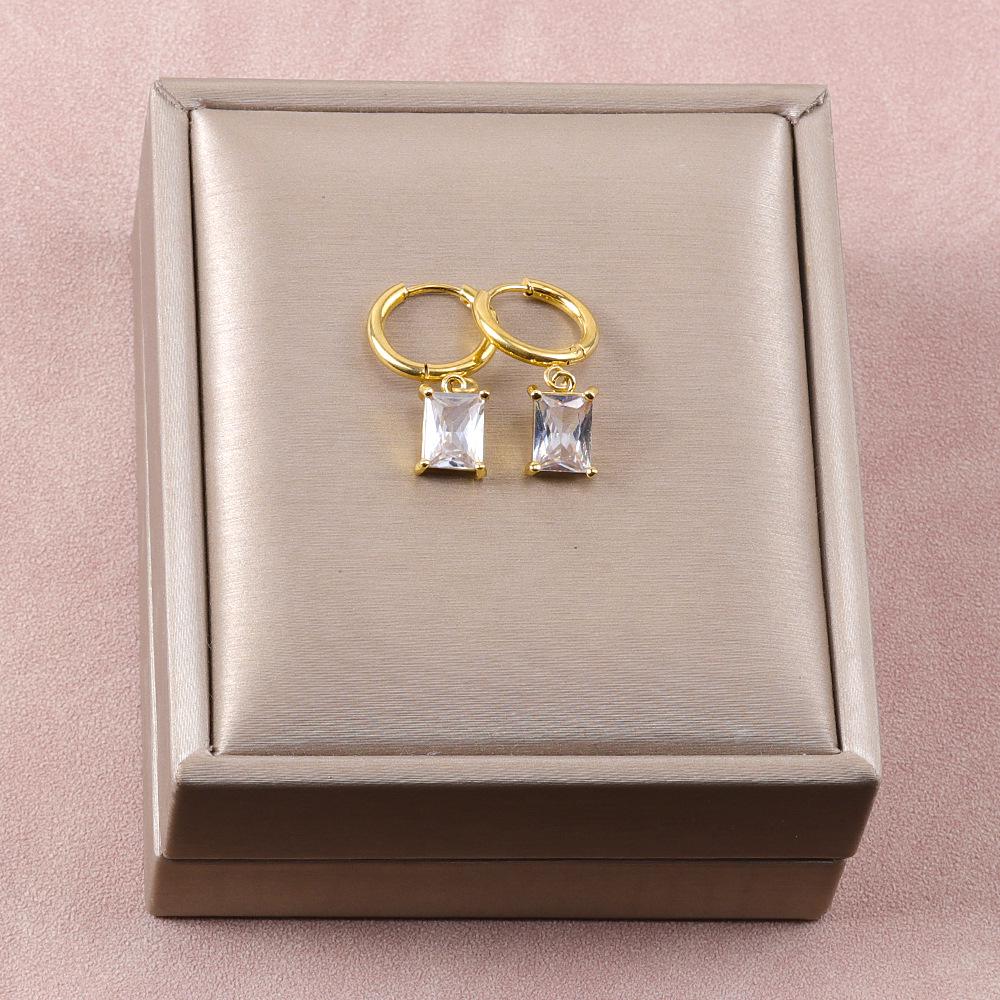 Crystal Zirconia Square Diamond Necklace, Bracelet & Earrings Set in Women's Titanium Steel Clavicle Chain Jewelry