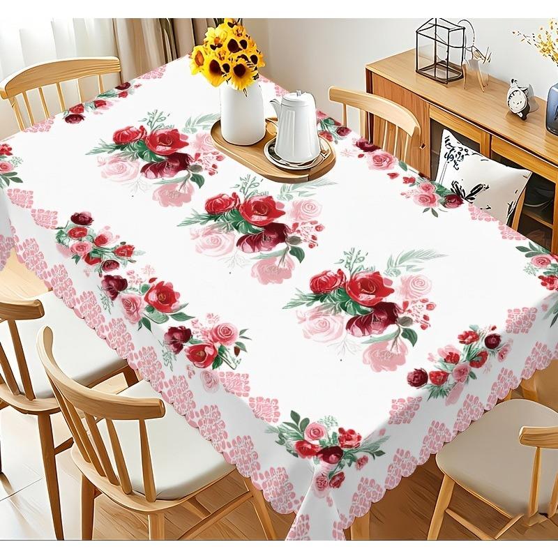 Roze Rood Rozen Bloemenprint Tafelkleed voor Tafeldecoratie Wasbaar Elegante Bloemen Keuken Eetkamertafelkleed Bruiloftsdecoraties 140x140cm