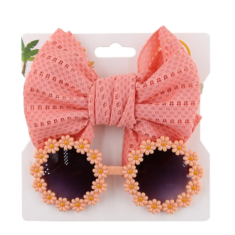 2Pcs/Card Daisy Baby Sunglasses Eyelet Bow Headband Set Elastic Nylon Hair Bands Seaside Sun Glasses Kids Headwear